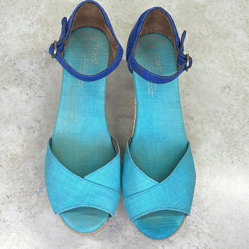 Toms Wedge Espadrille 8.5 Aqua/Blue